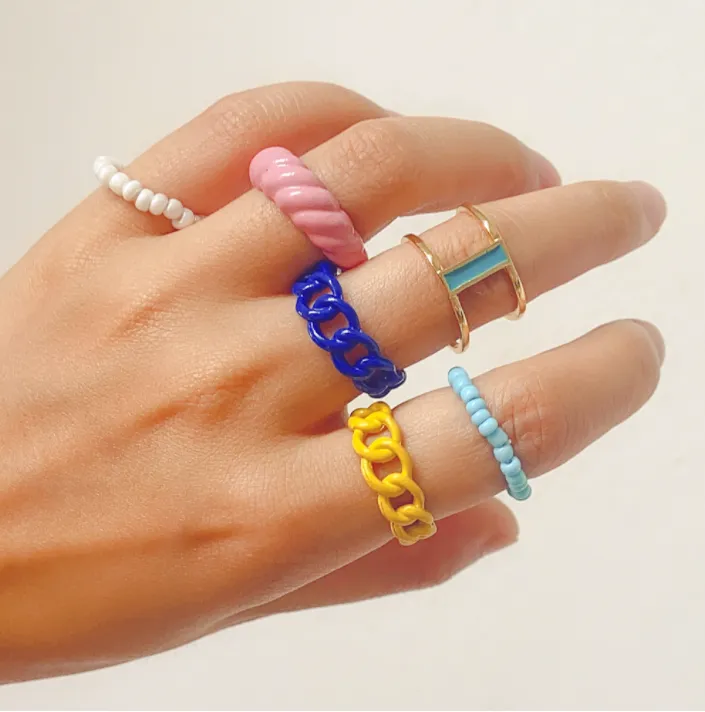 Fashion Retro Letter Drop Nectarine Heart Ring 2 Piece Set