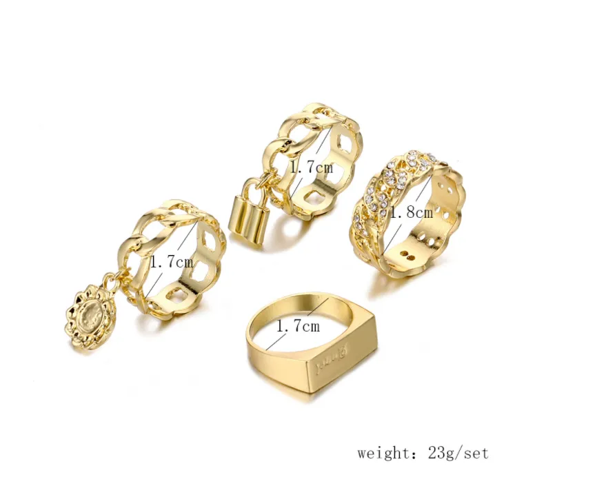 Fashion Retro Letter Drop Nectarine Heart Ring 2 Piece Set