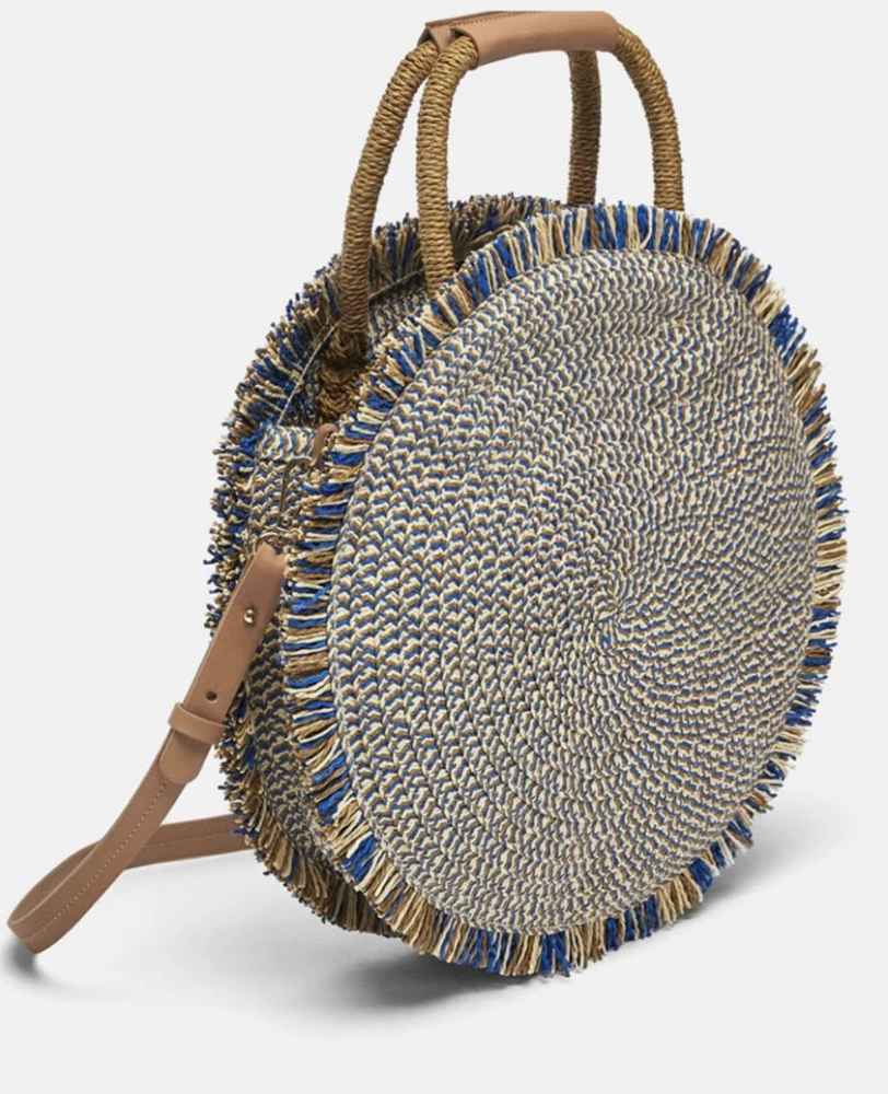 Round Fringed Beach Straw Bag