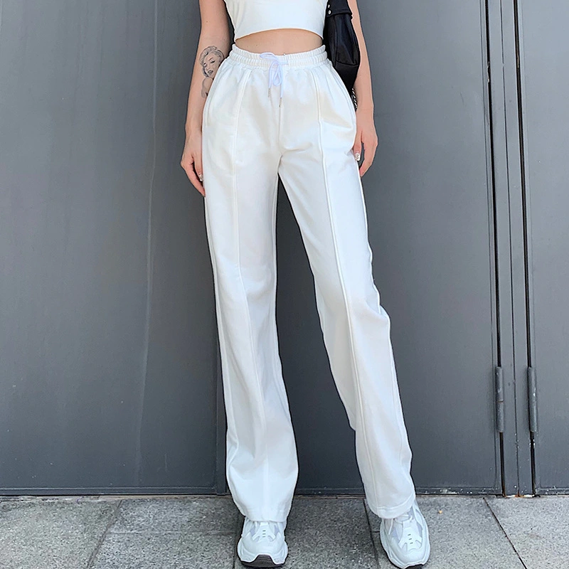 Women'S Trousers White Out Bud Hanging Sense High Waist Straight Trousers Women'S Casual Overalls