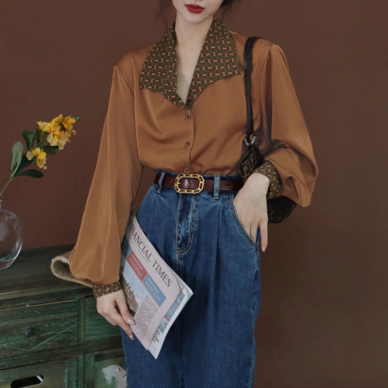 Women's Long-sleeved Shirt Autumn Style Silky Retro