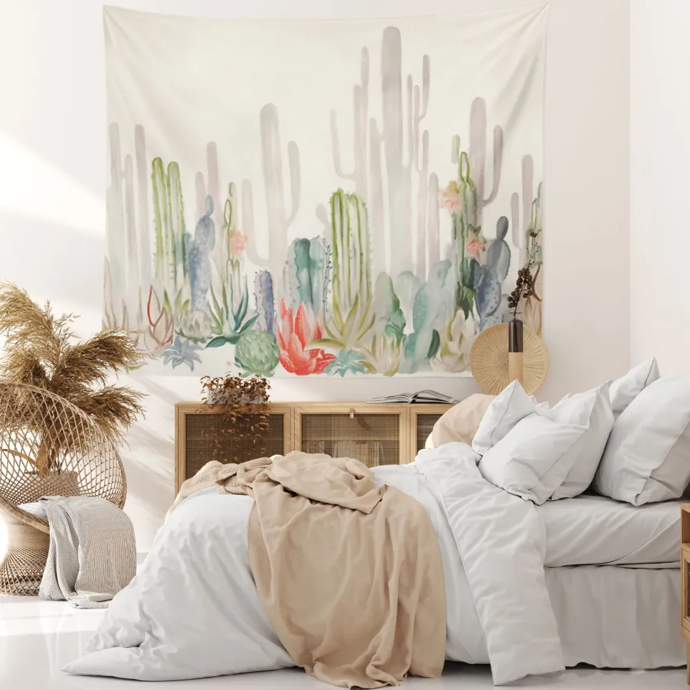 Tropical Crops Hand-painted Cactus Print Tapestry