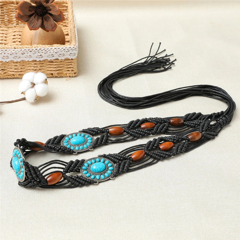 DIY Hanfu Belt Acrylic Turquoise Woven Women's Waist Chain