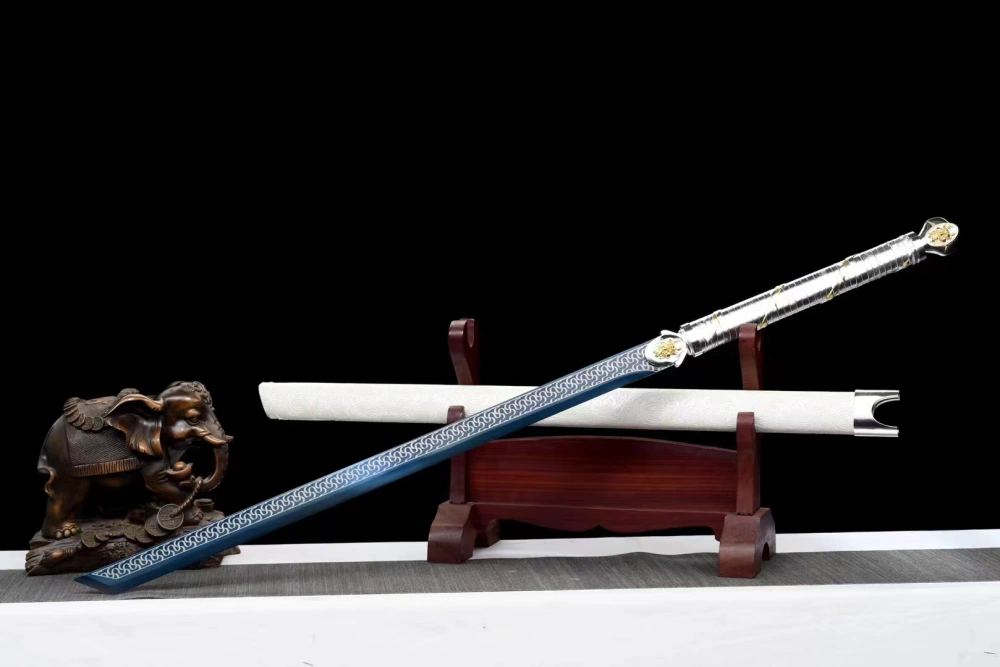 B20 Handmade Manganese Steel Chinese Sword With Silver Dragon War Blade