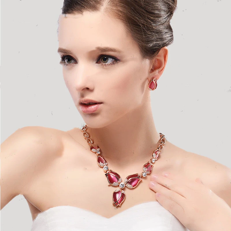 Tulip Necklace And Earrings Set Luxury