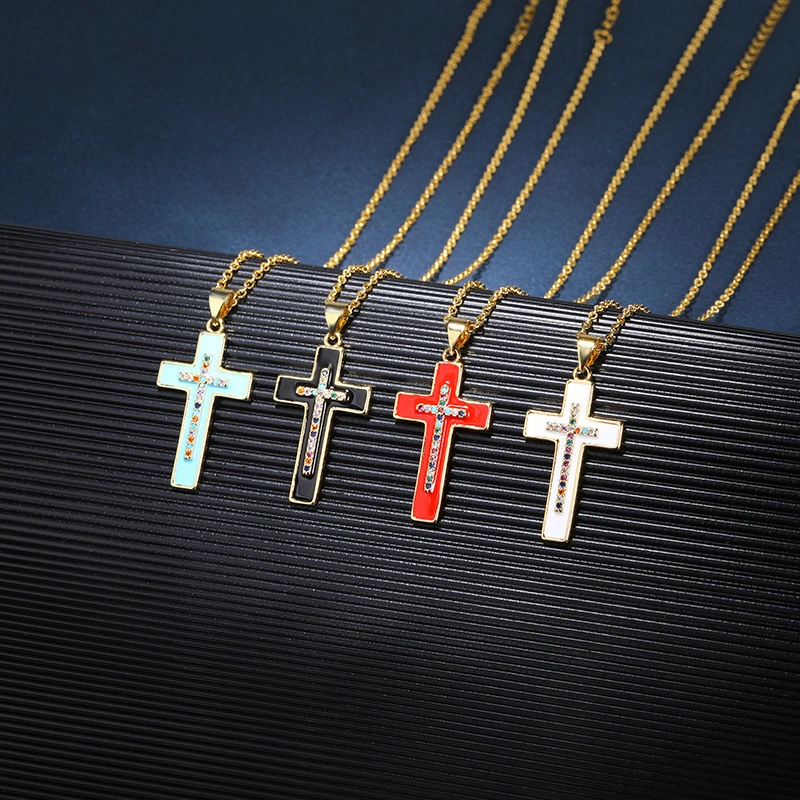 Oil Dropped Fancy Diamond Cross Necklace