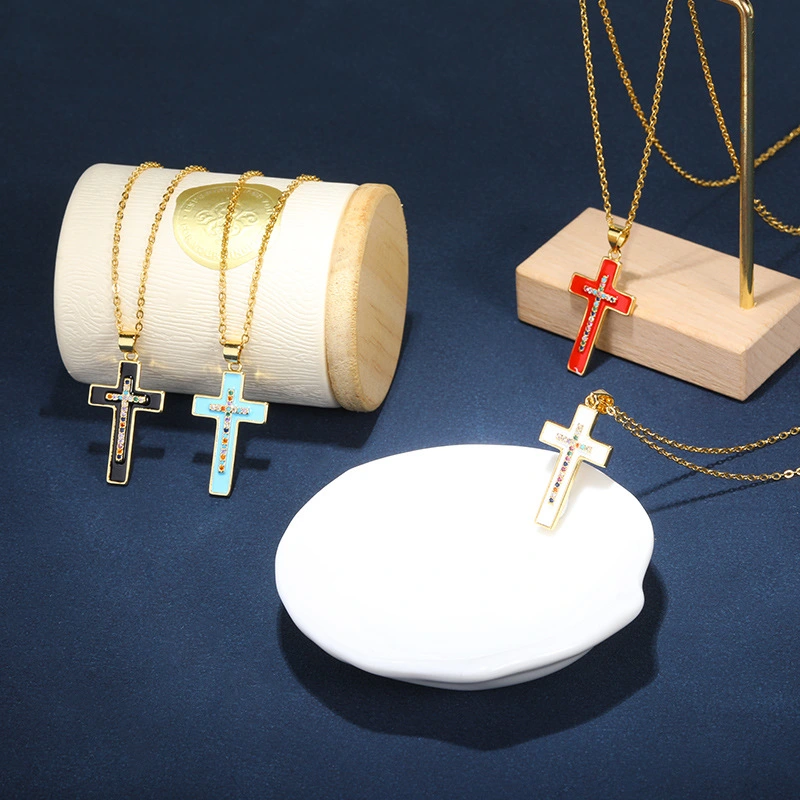 Oil Dropped Fancy Diamond Cross Necklace