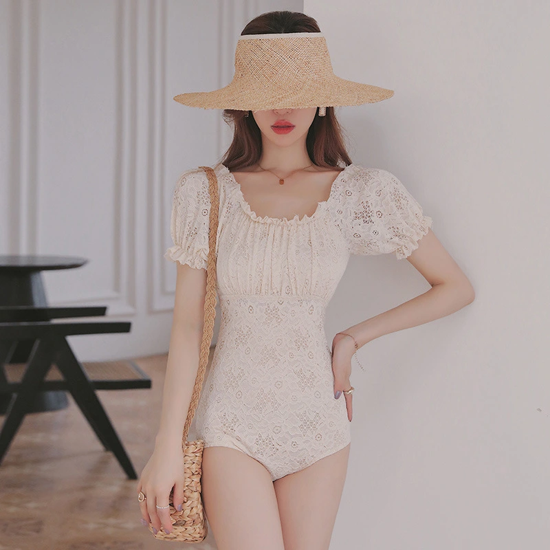 New Style Lace Strapless Backless Retro Slimming Belly-covering Swimsuit