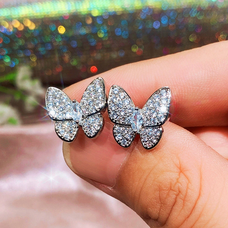 Women's Butterfly Shape Inlaid Zircon Earrings