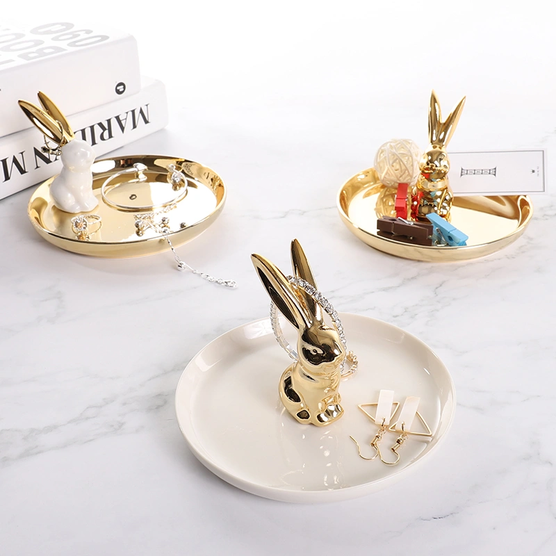 Nordic Wind Ceramic Jewelry Display Rack Tray Golden Rabbit