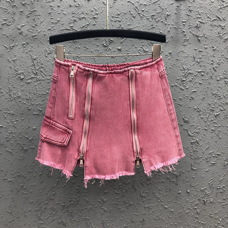 Women's Anti-fading Zipper Patch Denim Skirt