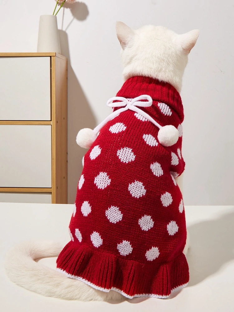 Polka Dot Dog Cat Lotus Leaf Skirt Sweater