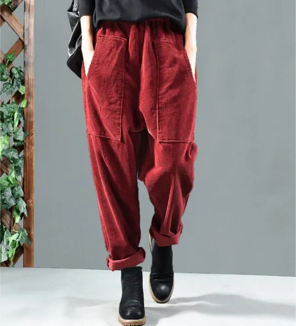 Corduroy All-match Casual Harem Trousers Women