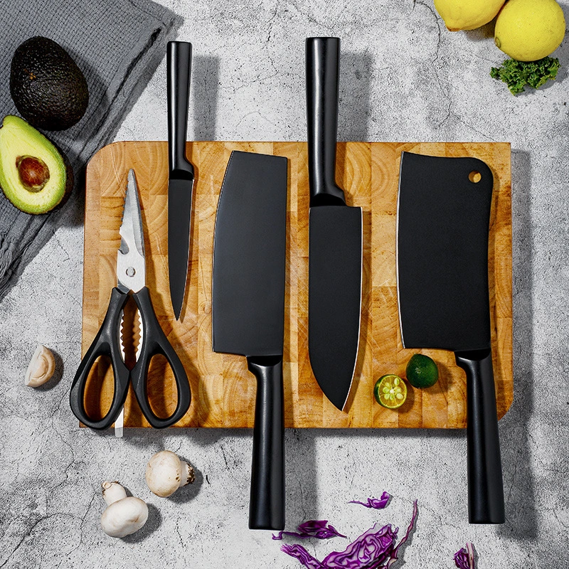 Stainless Steel All-painted All-in-one Black Blade Non-stick Kitchen Knife Set