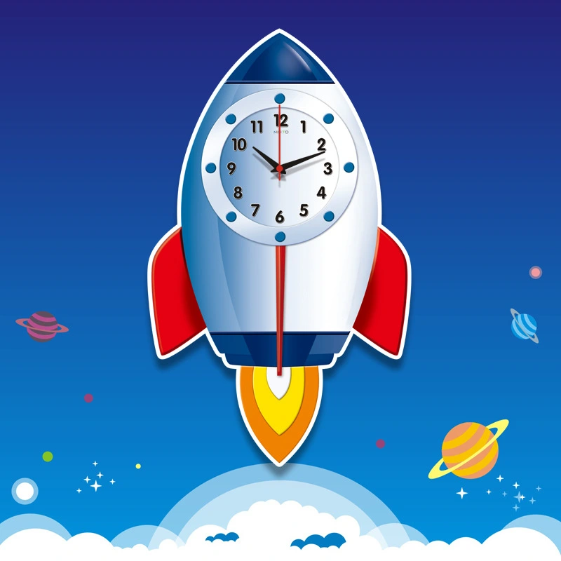 Children's Home Cartoon Creative Rocket Wall Clock