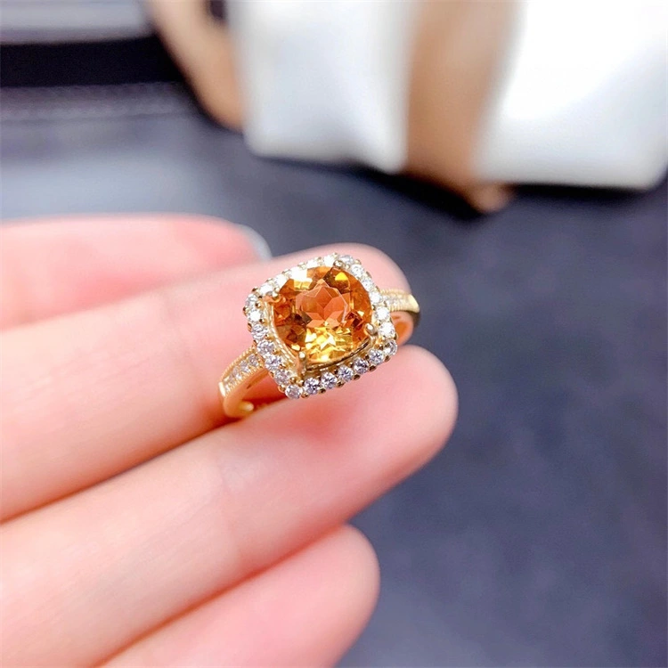 Natural Brazilian Citrine Ring With Silver Inlay Lucky