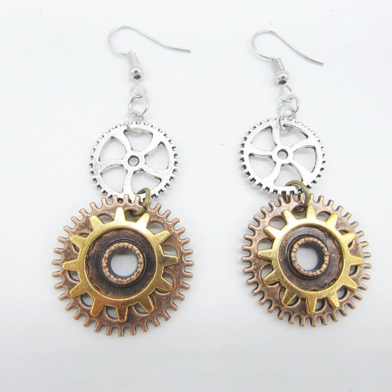 European And American Retro Gear Earrings Steampunk DIY Handmade