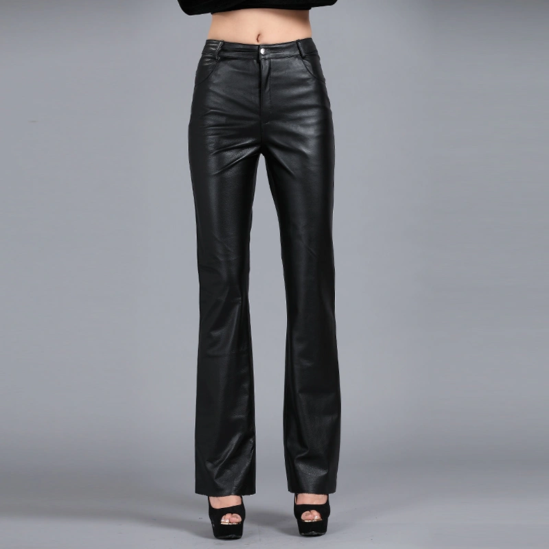 Fashion Women's Solid Color Bootcut Leather Suit Leather Pants