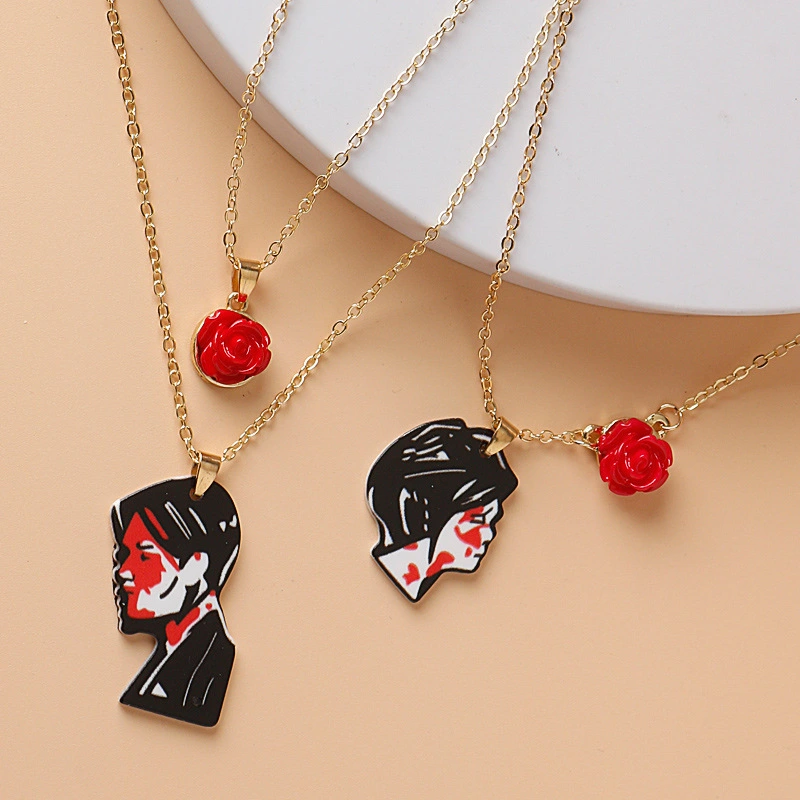 Revenge Rose Face Double Necklace