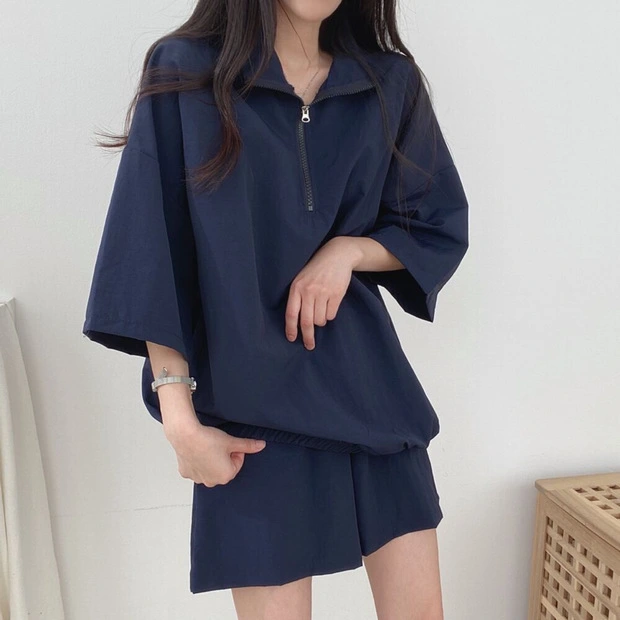 Zipper Top Shorts For Women's Fashion Casual Sportswear Set