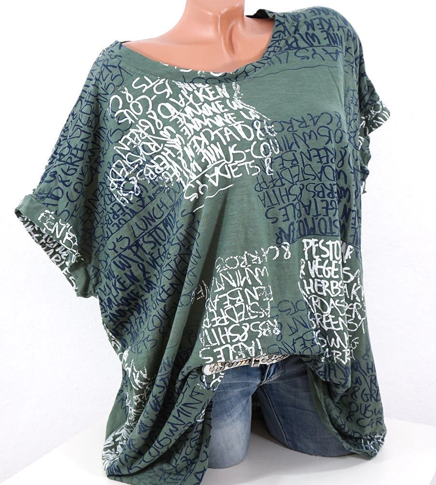 Loose Letter Print T-shirt Casual Plus Size Top Women