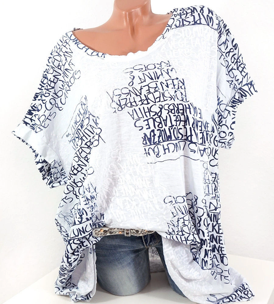 Loose Letter Print T-shirt Casual Plus Size Top Women