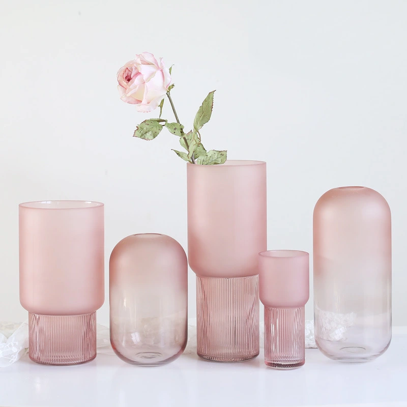 Pink Glass Vase Transparent Modern And Minimalist Nordic Style Decoration