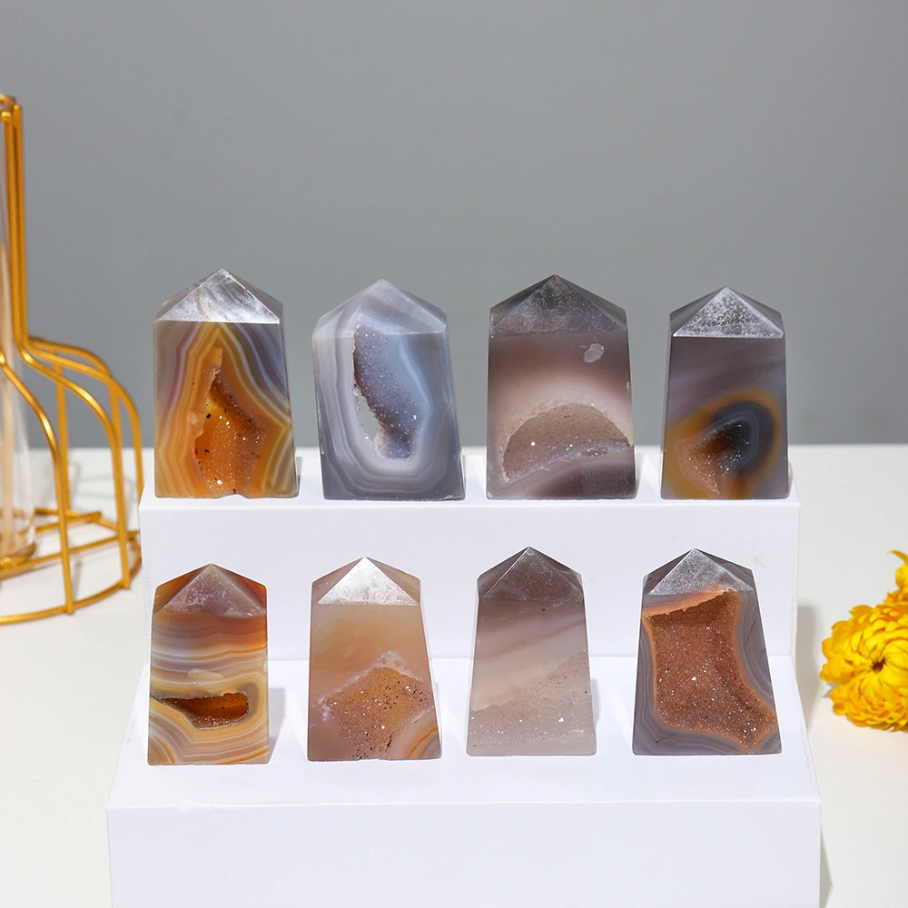 Natural Agate Crystal Column Polished Home Demagnetized Feng Shui Ornaments