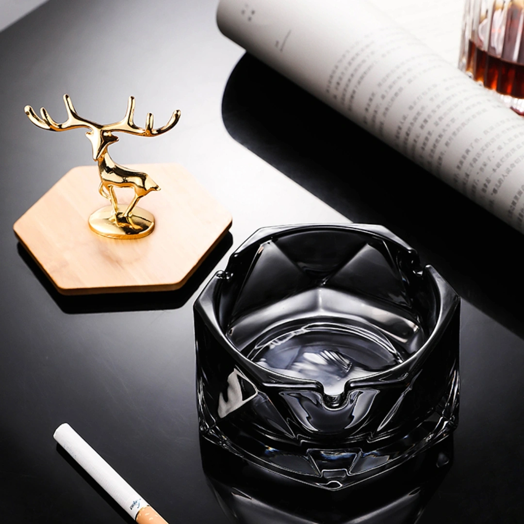 Household Glass Ashtray With Cover Anti Fly Ash Luxury Creativity