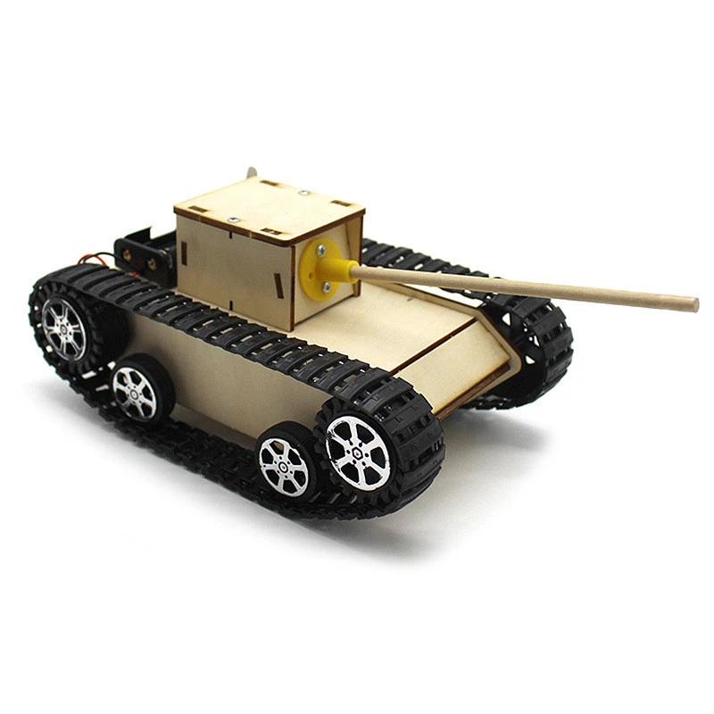 Wooden Electric Simulation Tank Diy Toy Technology Assembly