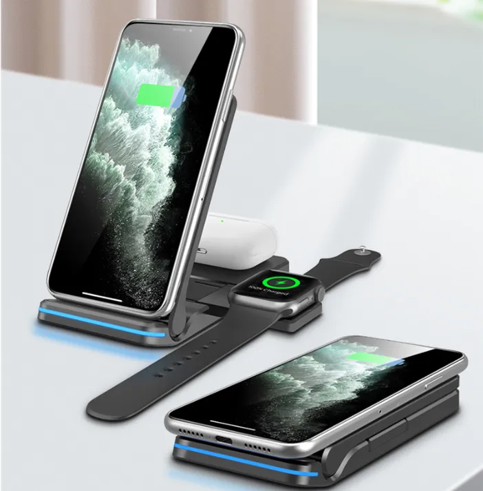 Cellphone 15w foldeable Qi Wireless Charger Portable 3 in 1