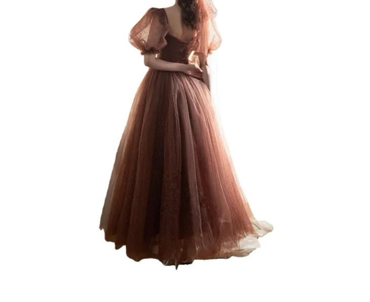 Retro Princess Puff Sleeves Mesh Prom Evening Dress Bridesmaid dress
