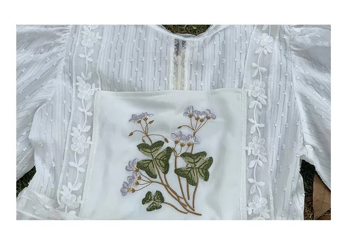 Cottagecore Embroidery Lace Pinafore Dress Set