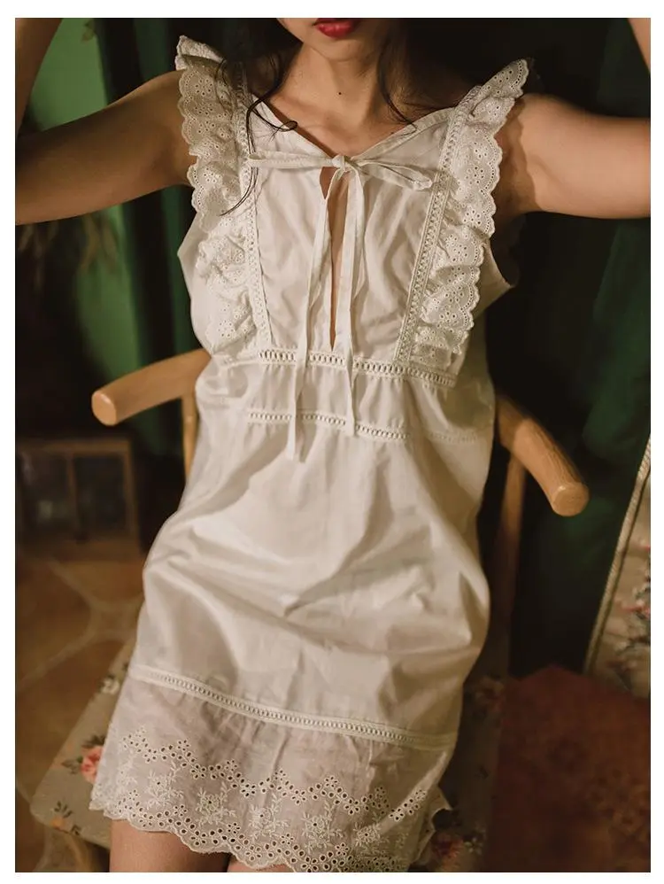 Cottagecore Embroidery Cotton Night Dress Homewear
