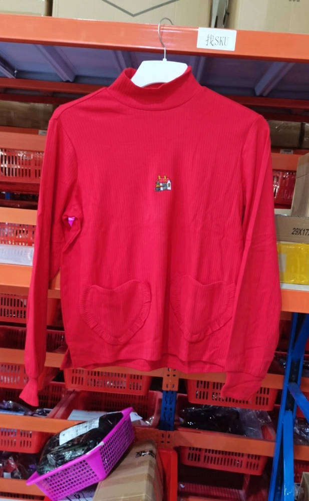 Red High Collar Long Sleeve Shirts
