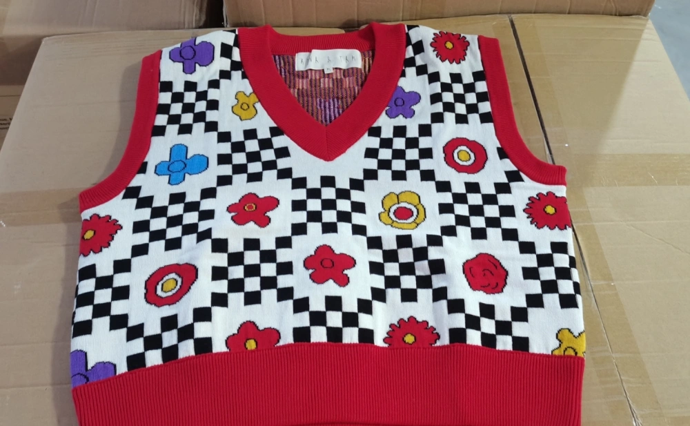 Red Flower Plaid Vest