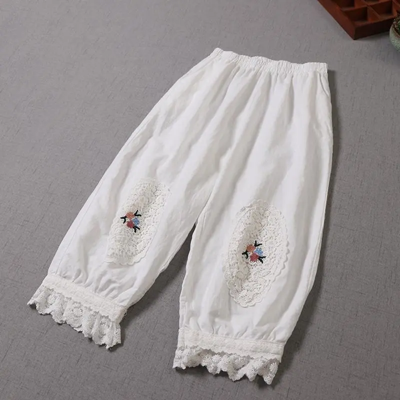 Embroidery Cotton Pants Trouser