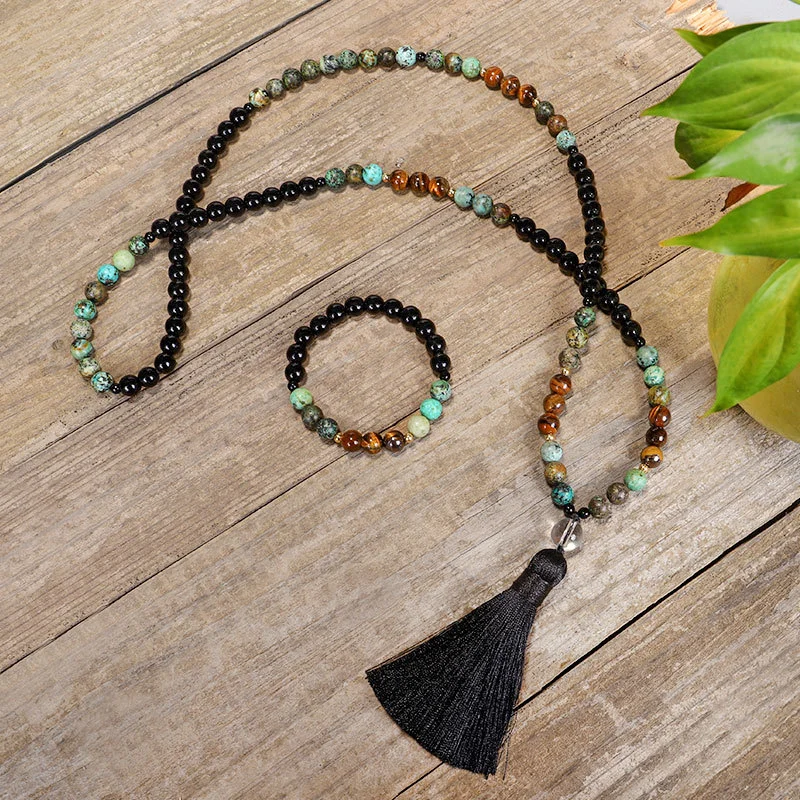 108 Natural Stone Necklace Bracelet Set