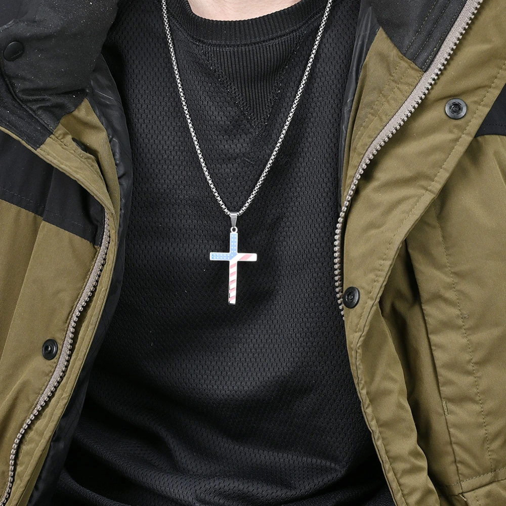 Star-Spangled Banner Titanium Steel Cross Necklace Wearing Chaoren Pendant