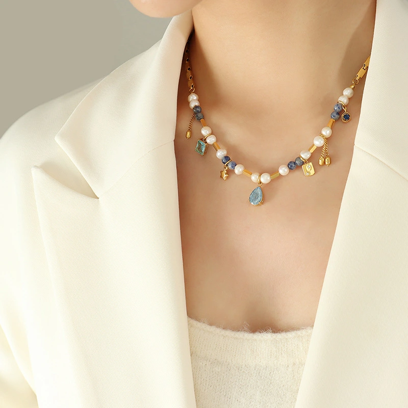 French Style Multi-material Splicing Necklace