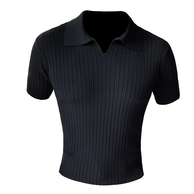 Summer Men's Solid Color Short-Sleeved T-Shirt Fashion Slim Lapel Ice Silk Knitted POLO Shirt