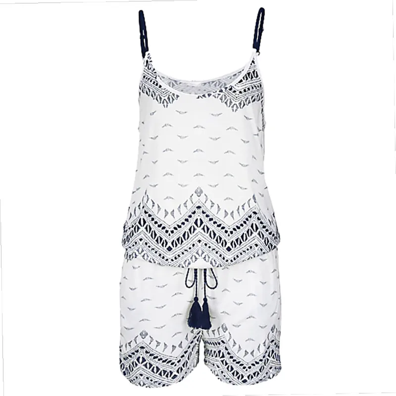 Printed Adjustable Elastic Waist Jumpsuit