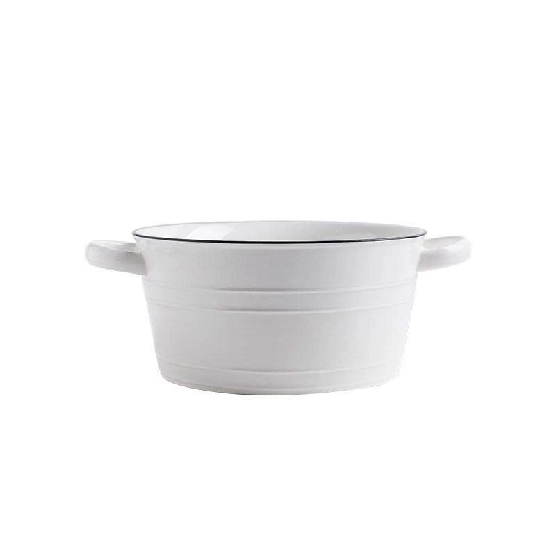 Nordic Simple Binaural Ceramic Soup With Lid Salad Anti-scalding Breakfast Dessert Oatmeal Bowl Tableware