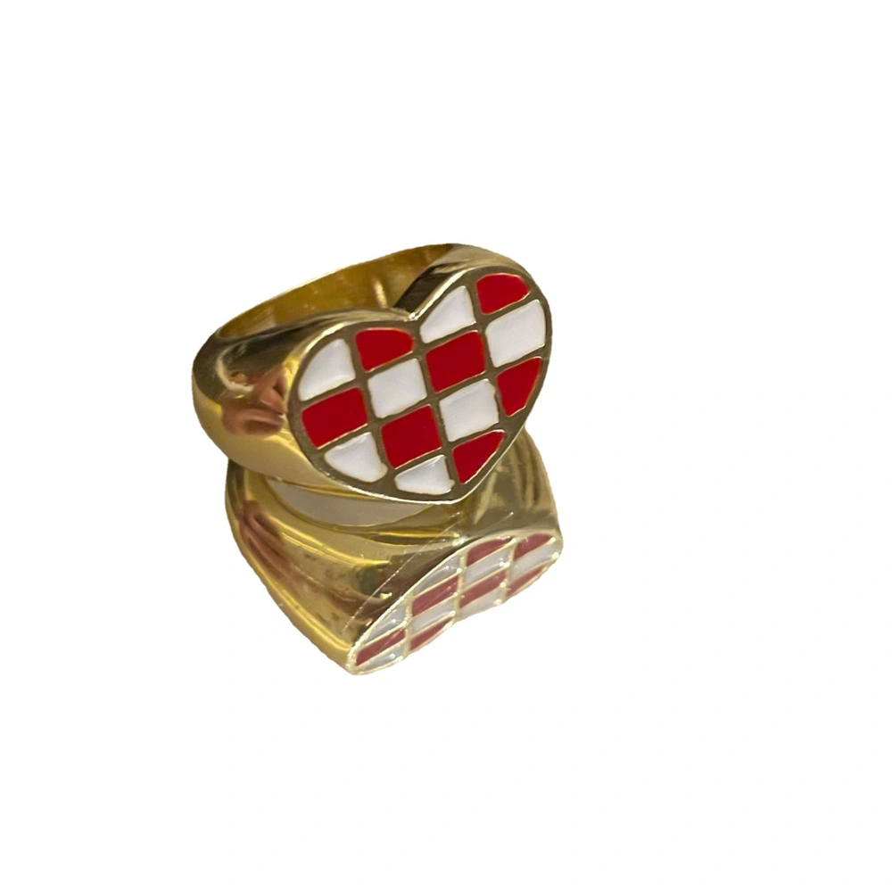 Metal Love Red And White Plaid Smiley Ring