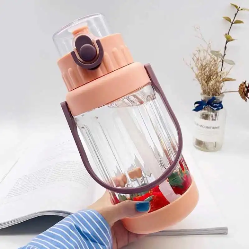 Plastic Water Cup With Handle And Water Bottle With Straw