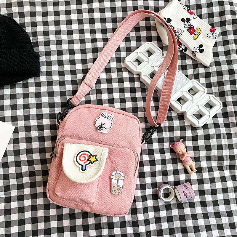 Cute Cartoon Student Hit Color Canvas Shoulder Bag Korean Version Of All-match Western Style Small Bag