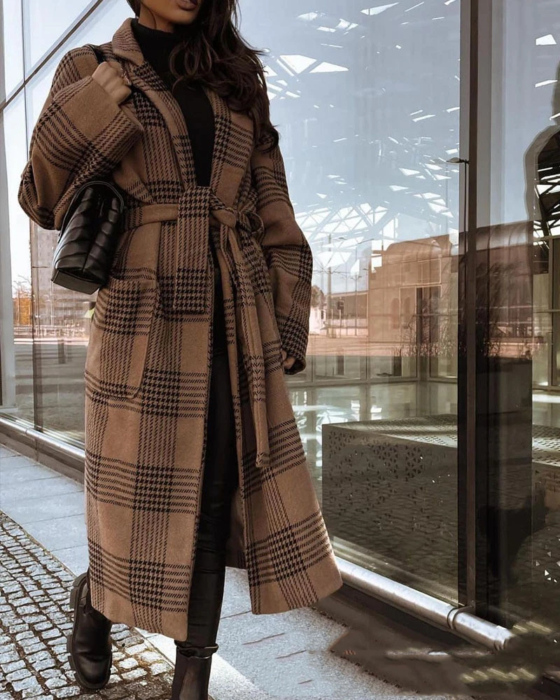 European And American New Plaid Long Coat