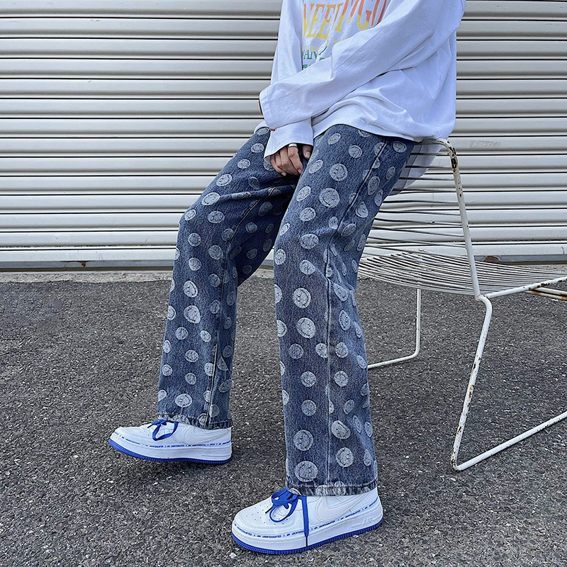 Full Print Jeans Men's Straight Trousers