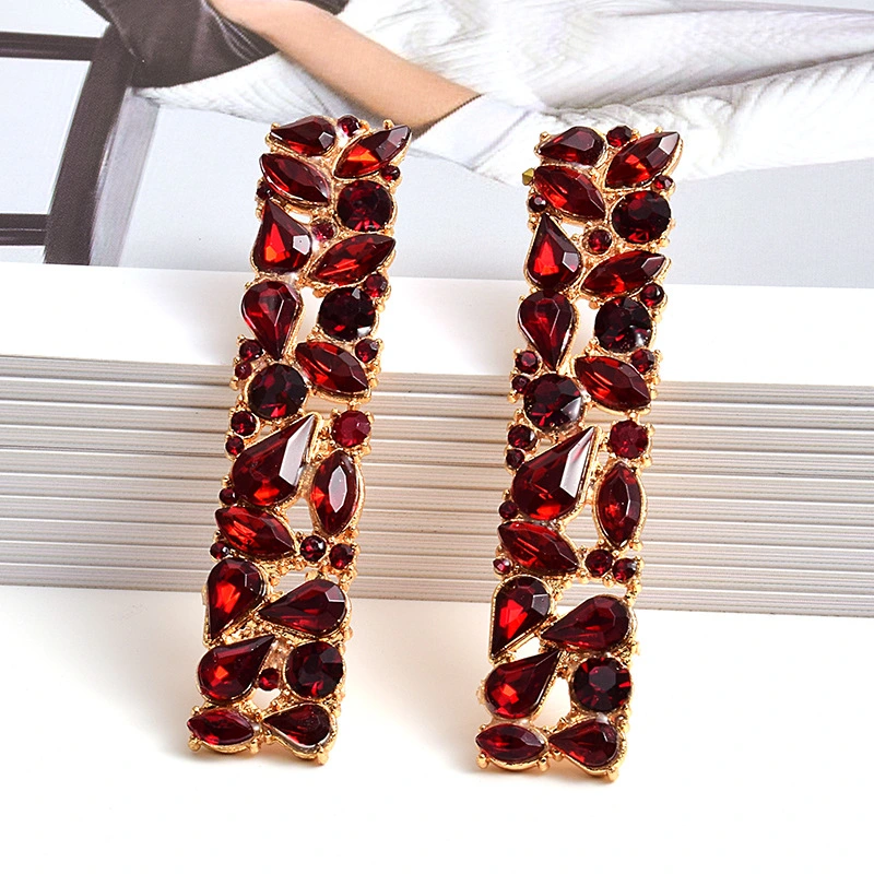 Fashion Alloy Long Color Vertical Diamond Earrings