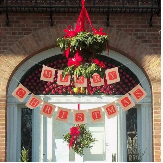 Christmas Flaming Burlap Swallowtail Flag Decoration Garland